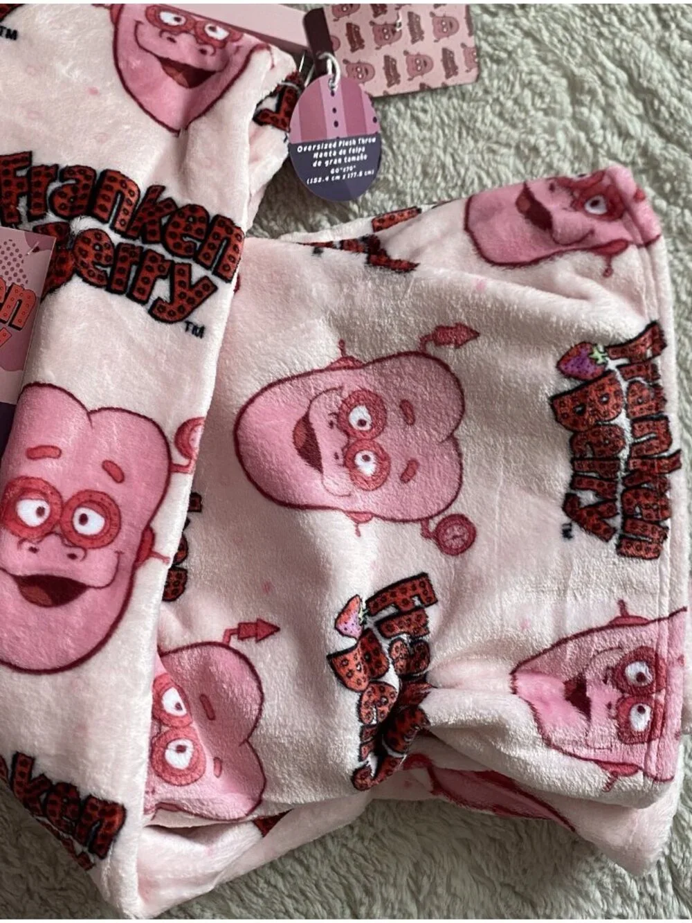 Franken Berry Monsters Cereal Pink Oversized Plush Throw Blanket 60” X 70” NEW